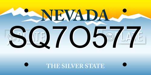SQ7O577 Nevada License Plate