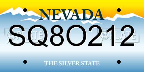 SQ8O212 Nevada License Plate