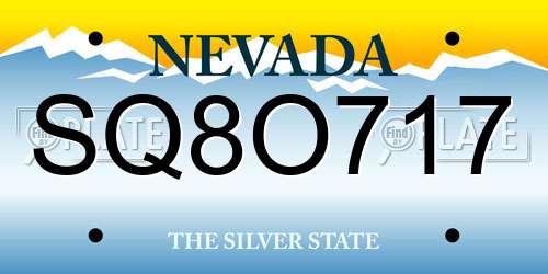 SQ8O717 Nevada License Plate