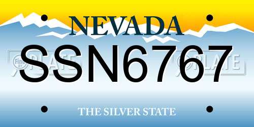 SSN6767 Nevada License Plate
