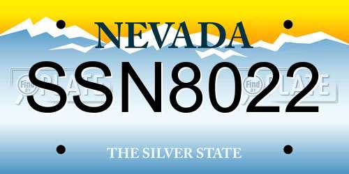 SSN8022 Nevada License Plate