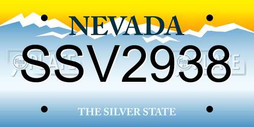 SSV2938 Nevada License Plate