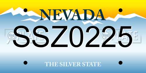SSZ0225 Nevada License Plate