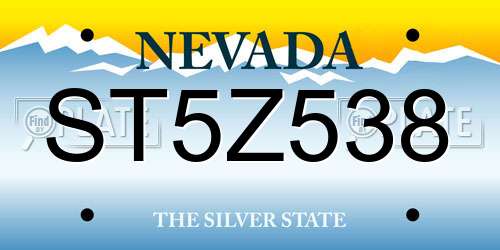 ST5Z538 Nevada License Plate