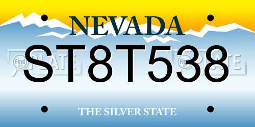ST8T538 Nevada License Plate