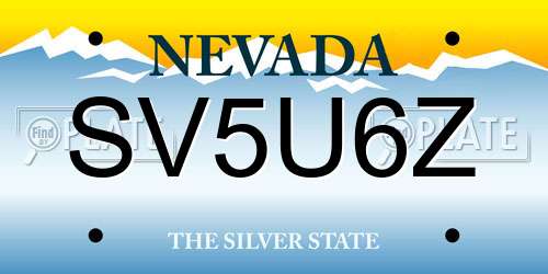 SV5U6Z Nevada License Plate