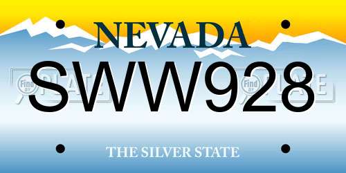 SWW928 Nevada License Plate