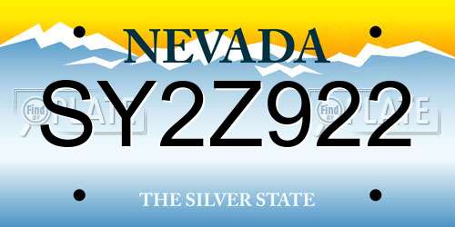 SY2Z922 Nevada License Plate