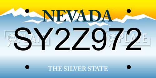 SY2Z972 Nevada License Plate
