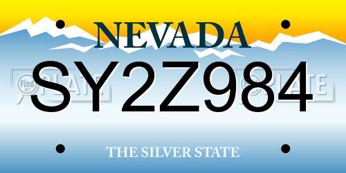 SY2Z984 Nevada License Plate