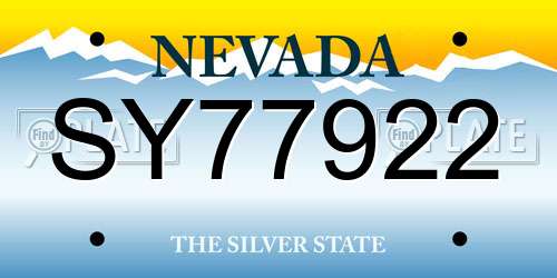 SY77922 Nevada License Plate