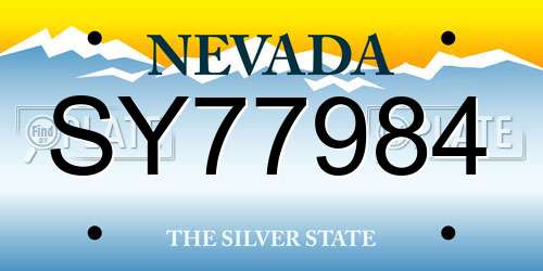 SY77984 Nevada License Plate