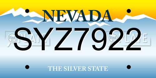 SYZ7922 Nevada License Plate