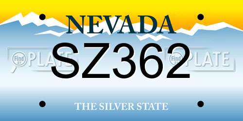 SZ362 Nevada License Plate