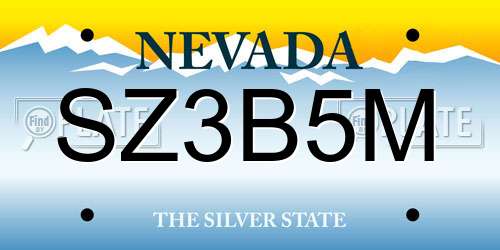 SZ3B5M Nevada License Plate