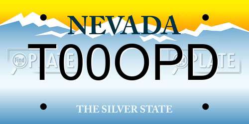 T00OPD Nevada License Plate