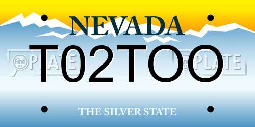 T02TOO Nevada License Plate