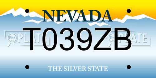 T039ZB Nevada License Plate