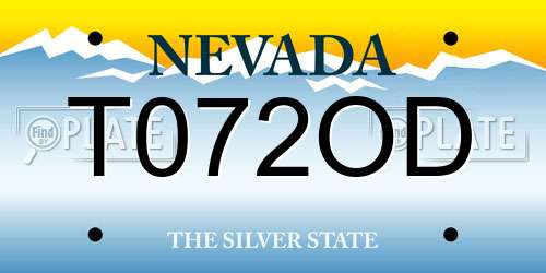 T072OD Nevada License Plate