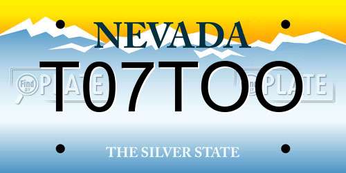 T07TOO Nevada License Plate