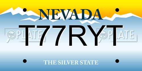 T77RYT Nevada License Plate