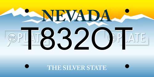 T832OT Nevada License Plate
