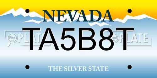 TA5B8T Nevada License Plate