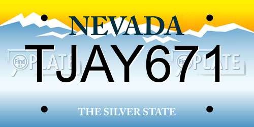 TJAY671 Nevada License Plate