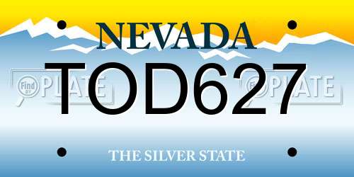 TOD627 Nevada License Plate