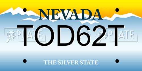 TOD62T Nevada License Plate
