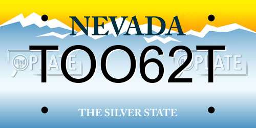 TOO62T Nevada License Plate
