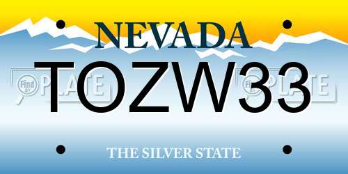 TOZW33 Nevada License Plate