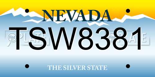 TSW8381 Nevada License Plate