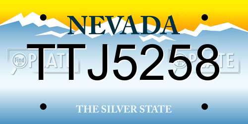 TTJ5258 Nevada License Plate
