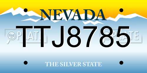 TTJ8785 Nevada License Plate