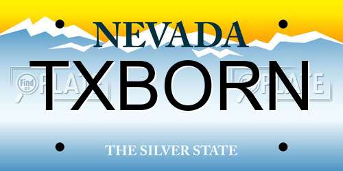 TXBORN Nevada License Plate