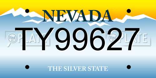TY99627 Nevada License Plate