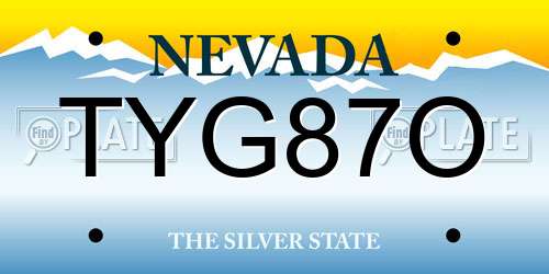 TYG87O Nevada License Plate