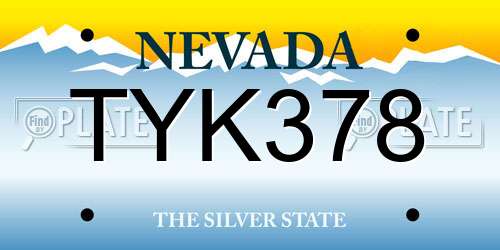 TYK378 Nevada License Plate