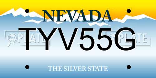 TYV55G Nevada License Plate