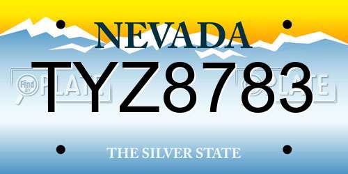 TYZ8783 Nevada License Plate