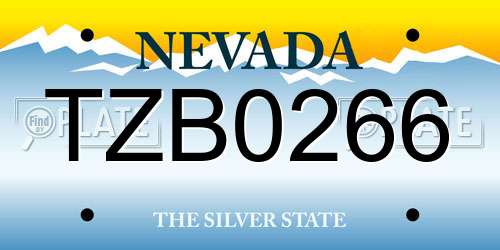 TZB0266 Nevada License Plate