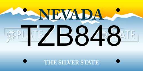TZB848 Nevada License Plate