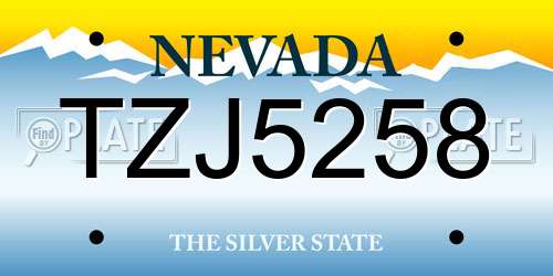 TZJ5258 Nevada License Plate
