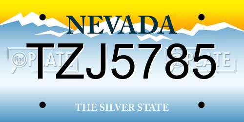 TZJ5785 Nevada License Plate
