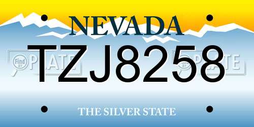 TZJ8258 Nevada License Plate