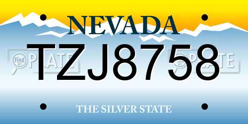 TZJ8758 Nevada License Plate