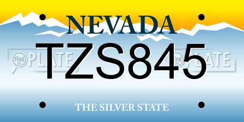 TZS845 Nevada License Plate