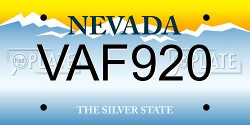 VAF920 Nevada License Plate