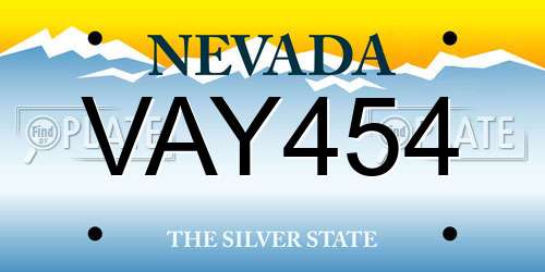 VAY454 Nevada License Plate